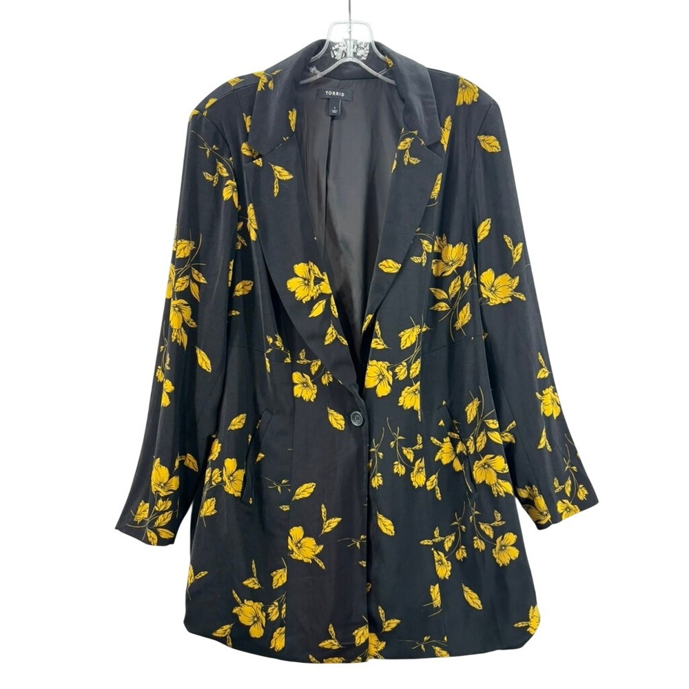 Torrid Blazer Women 1X Black Gold Floral Single Button Notched Lapel Lined